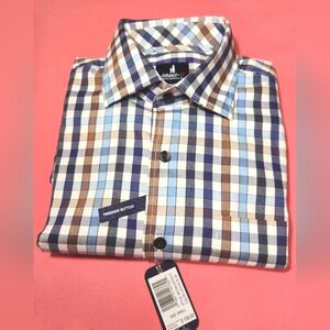 Johnnie-O Men's Blue and Brown Checkered Shirt